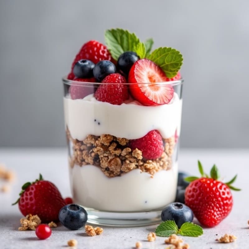 Creamy Greek Yogurt Parfait with Mixed Berries and Protein Granola