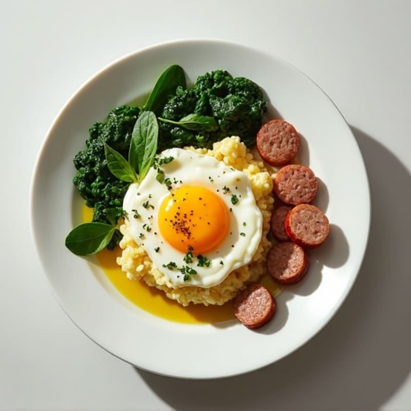 Egg White and Turkey Sausage Scramble with Spinach and Cottage Cheese
