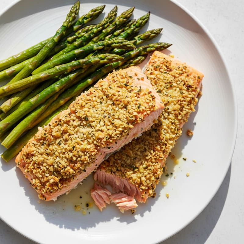 Golden Herb-Crusted Salmon with Roasted Asparagus