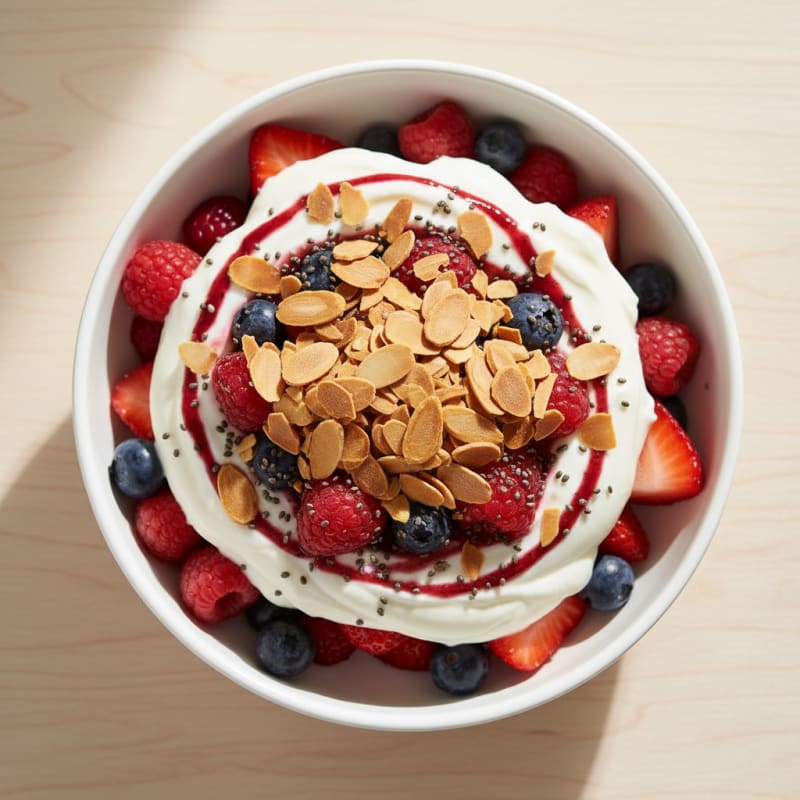 Greek Yogurt Protein Parfait with Mixed Berries and Almonds