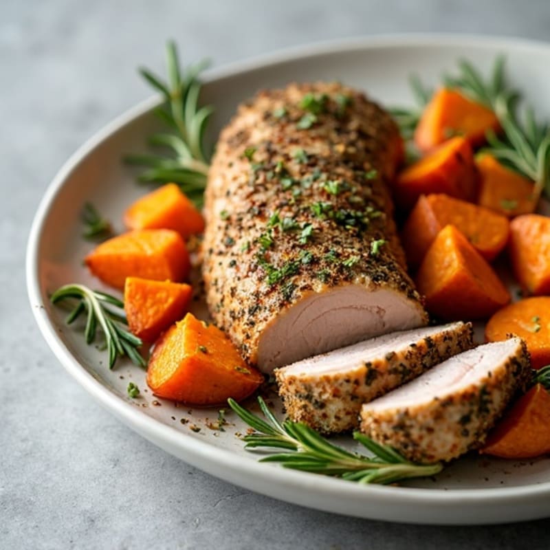 Herb-Crusted Pork Loin with Roasted Sweet Potatoes