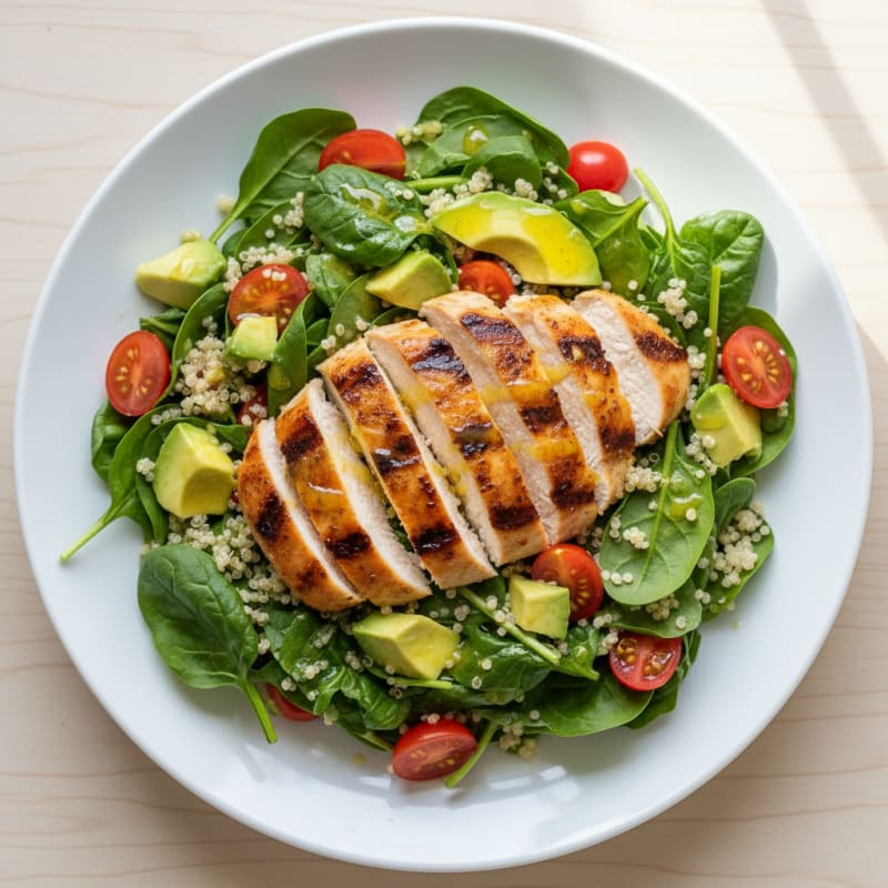 Grilled Chicken and Quinoa Salad with Fresh Spinach