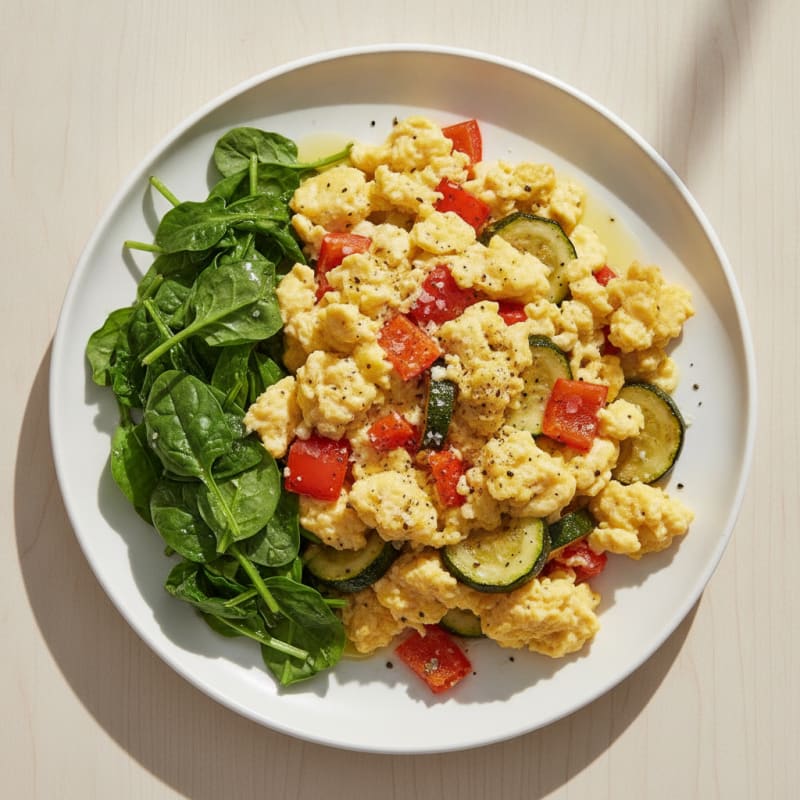Hearty Scrambled Eggs with Roasted Vegetables
