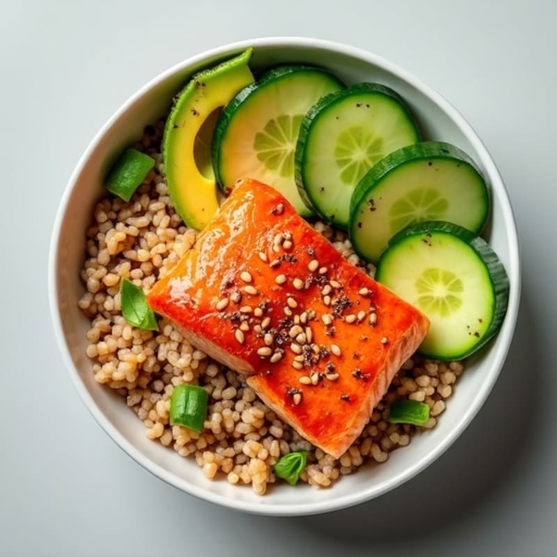 Fresh Salmon, Creamy Avocado, and Crunchy Cucumber Rice Bowl
