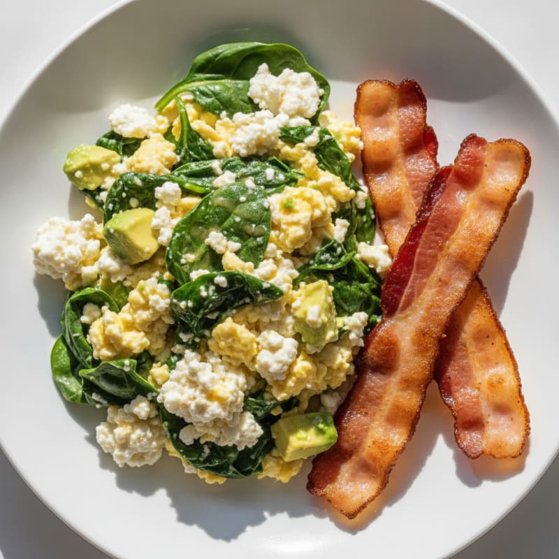 Cottage Cheese Scramble with Spinach and Turkey Bacon