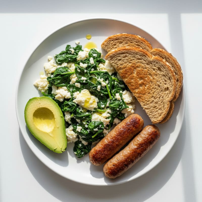 Egg White and Spinach Scramble with Turkey Sausage