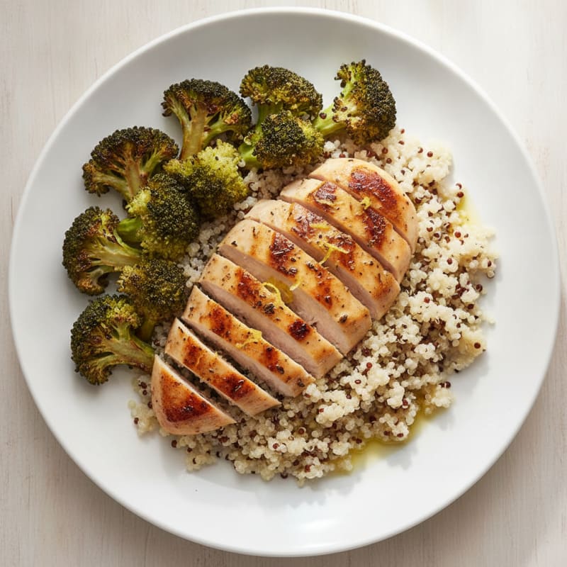 Grilled Chicken Breast with Quinoa and Roasted Broccoli