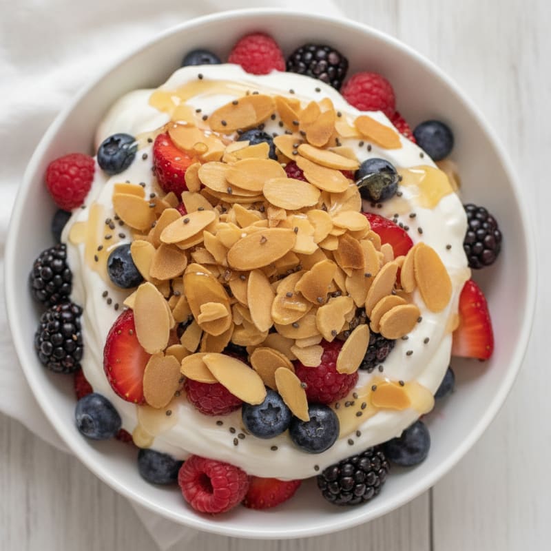 Creamy Greek Yogurt Protein Parfait with Mixed Berries and Almonds