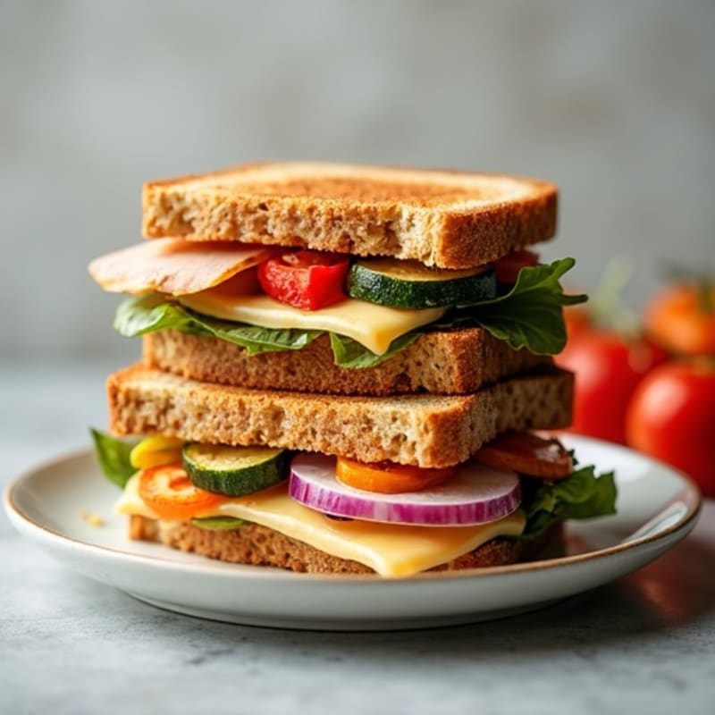 Stacked Crispy Turkey and Roasted Vegetable Melts