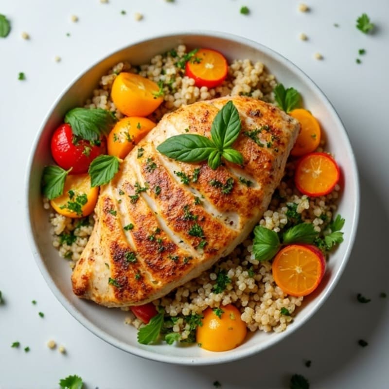 Herb-Marinated Chicken and Quinoa Bowl with Fresh Vegetables