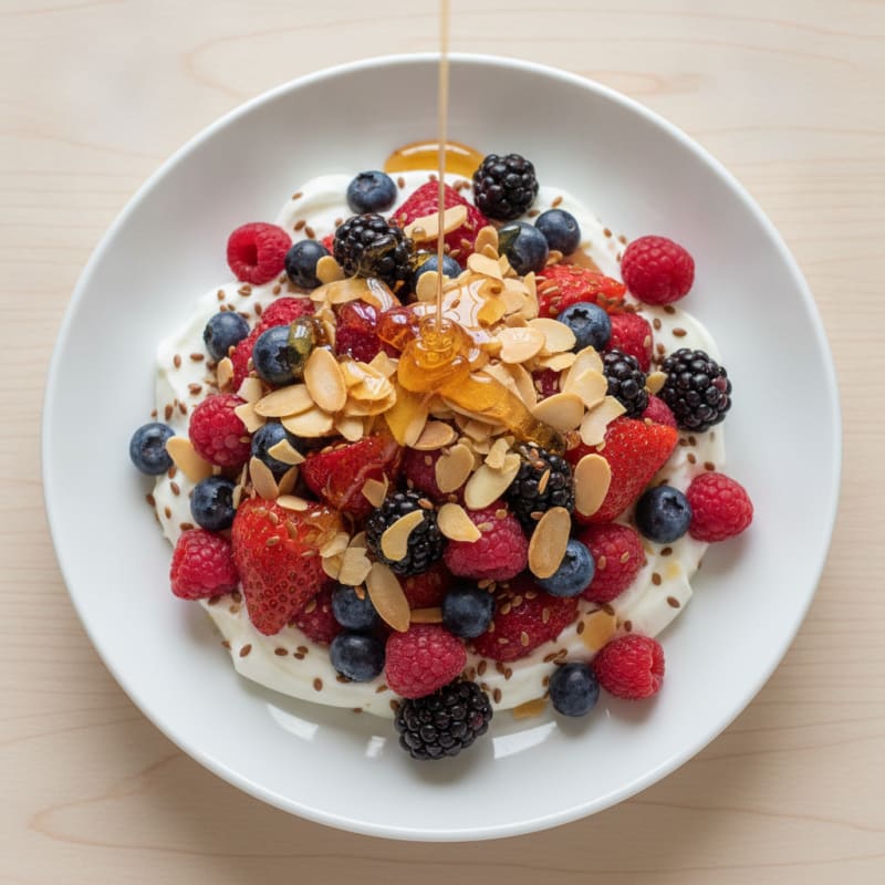 Creamy Greek Yogurt Parfait with Mixed Berries and Almonds