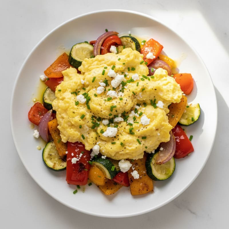 Hearty Scrambled Eggs with Roasted Vegetables