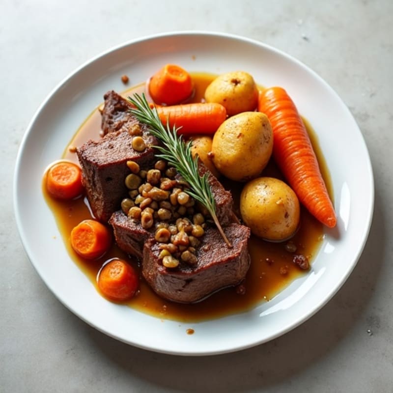 Tender Slow-Cooked Beef with Roasted Root Vegetables