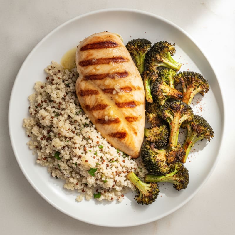 Grilled Chicken Breast with Quinoa and Roasted Broccoli