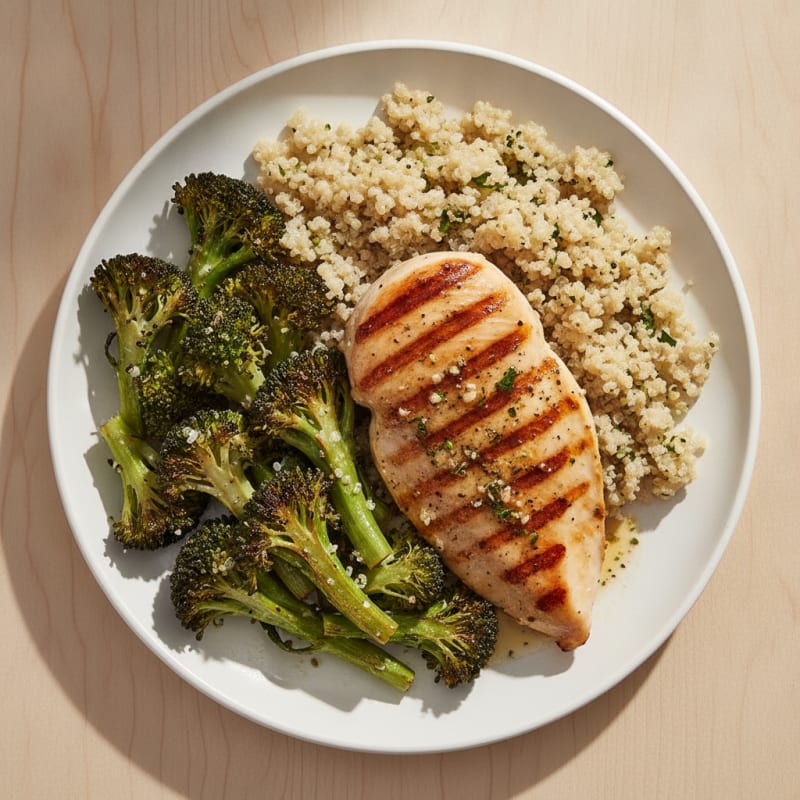 Grilled Chicken Breast with Quinoa and Roasted Broccoli