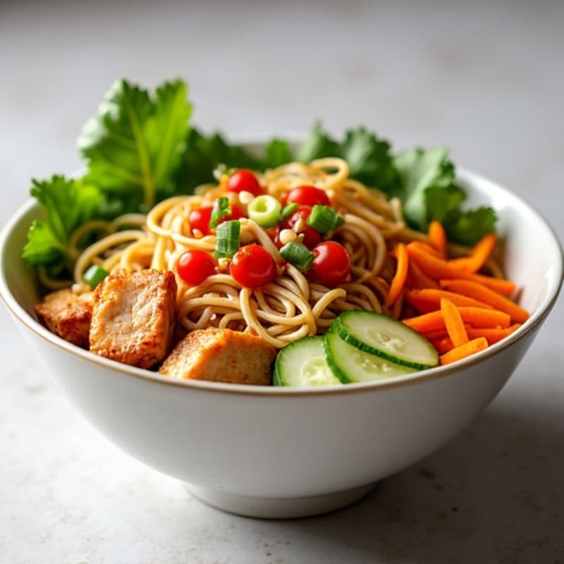 Lean Chicken and Fresh Vegetable Spicy Sriracha Noodle Bowl