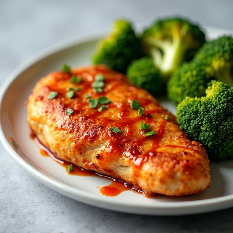 Crispy Baked Chicken with Sweet and Spicy Glaze and Roasted Broccoli