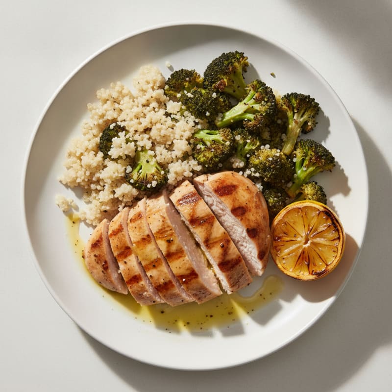 Grilled Turkey Breast with Roasted Broccoli and Quinoa