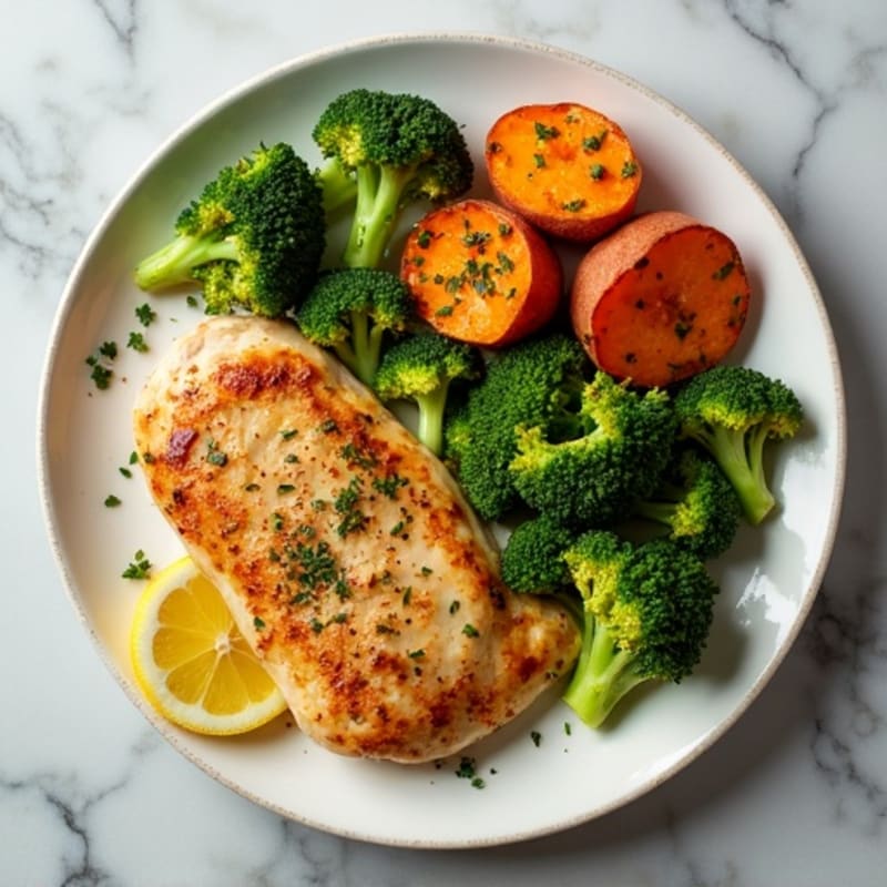 Sheet Pan Lemon Garlic Chicken with Roasted Broccoli and Sweet Potatoes