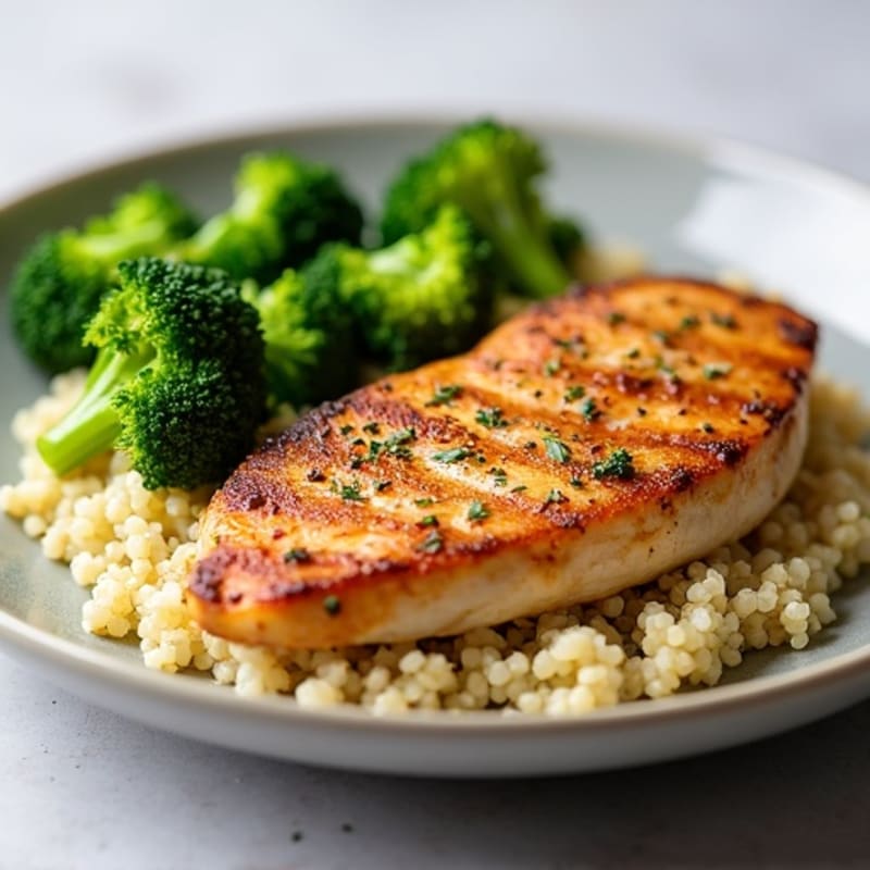 Grilled Chicken Breast with Quinoa and Steamed Broccoli