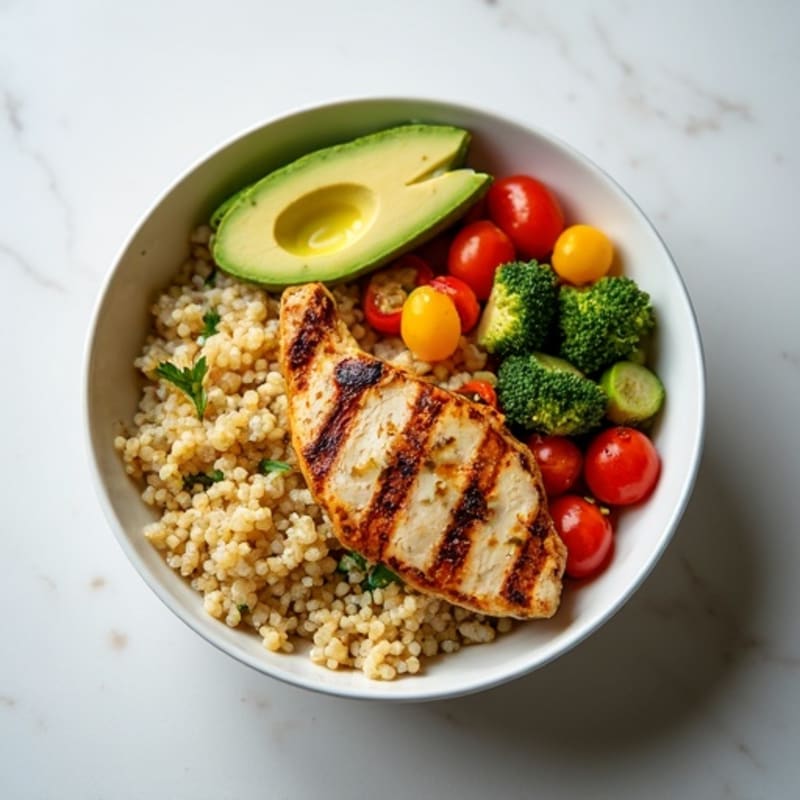 Grilled Chicken and Quinoa Bowl with Roasted Vegetables