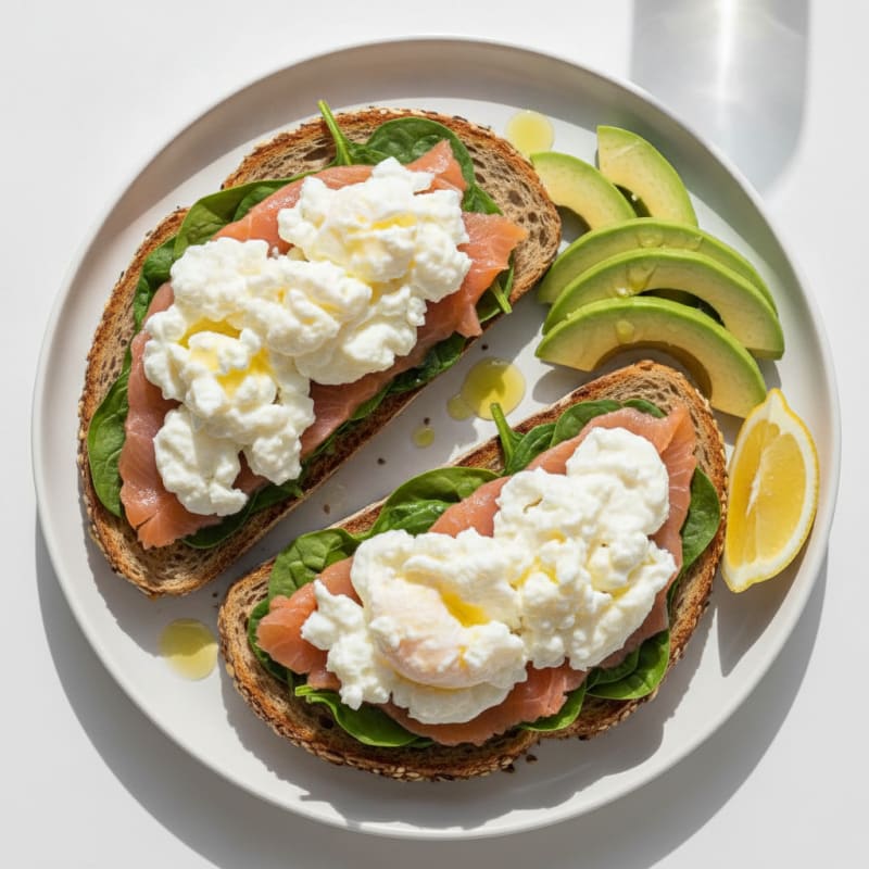 Egg White and Smoked Salmon Toast with Fresh Spinach