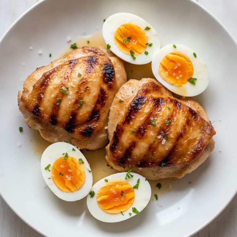 Grilled Chicken Thighs with Hard-Boiled Eggs