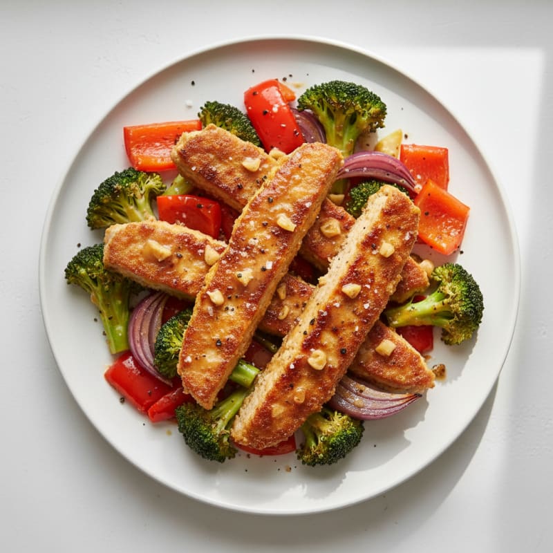 Crispy Pan-Seared Seitan with Roasted Vegetables