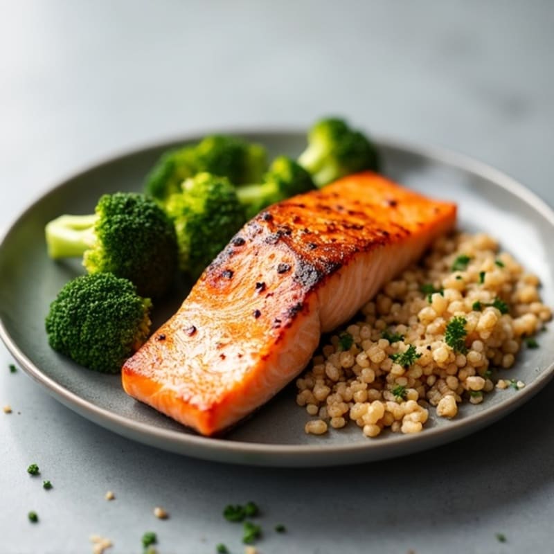 Seared Salmon with Roasted Broccoli and Quinoa