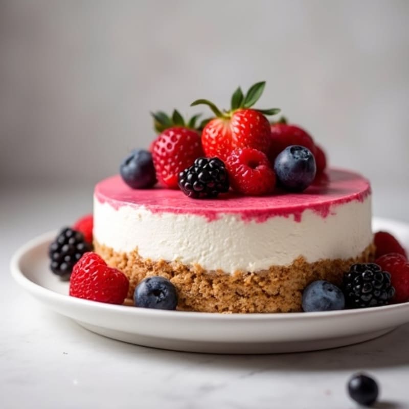 Silky Greek Yogurt Protein Cheesecake with Fresh Berries