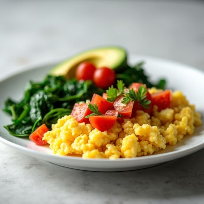 Scrambled Egg Whites with Pico de Gallo and Sautéed Spinach
