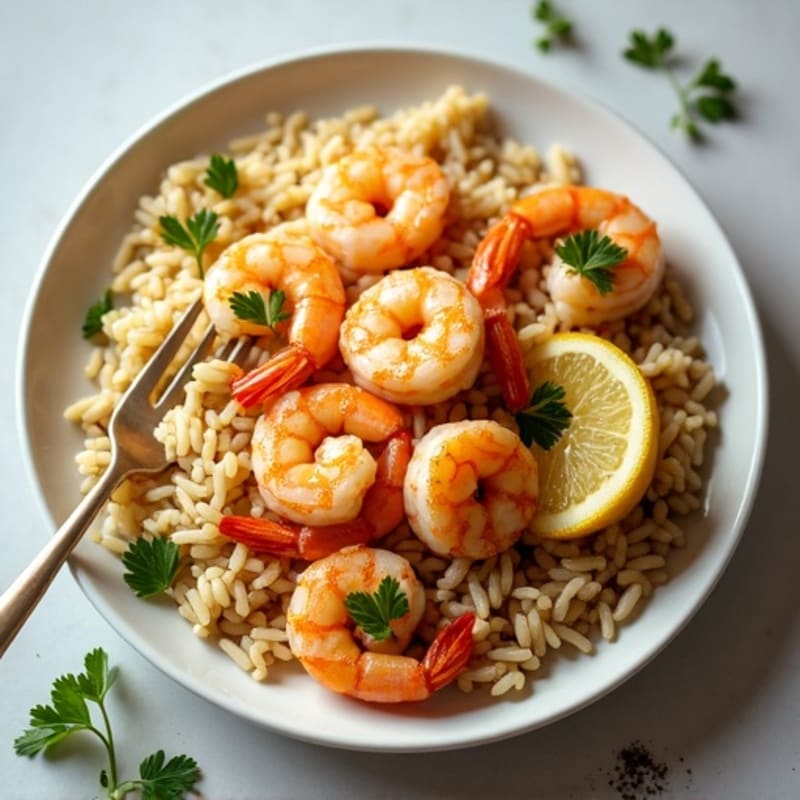 Pan-Seared Lemon Garlic Shrimp with Fluffy Herbed Brown Rice