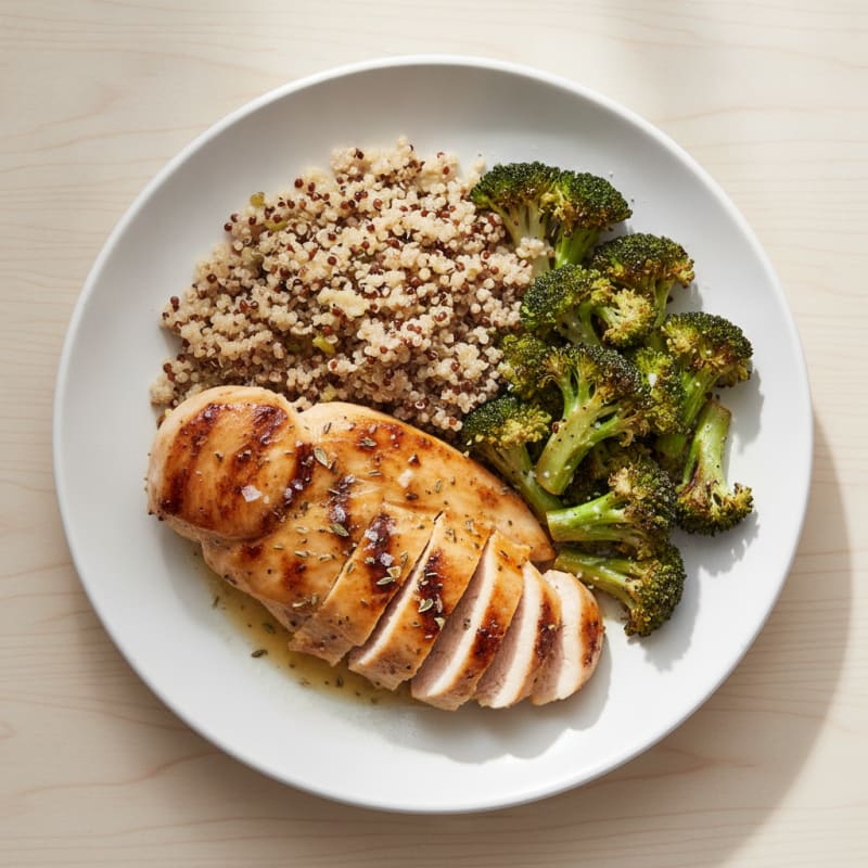 Grilled Lemon Garlic Chicken Breast with Roasted Broccoli and Quinoa