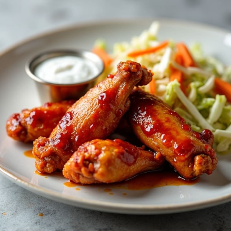 Crispy Baked Spicy BBQ Chicken Wings with Fresh Coleslaw