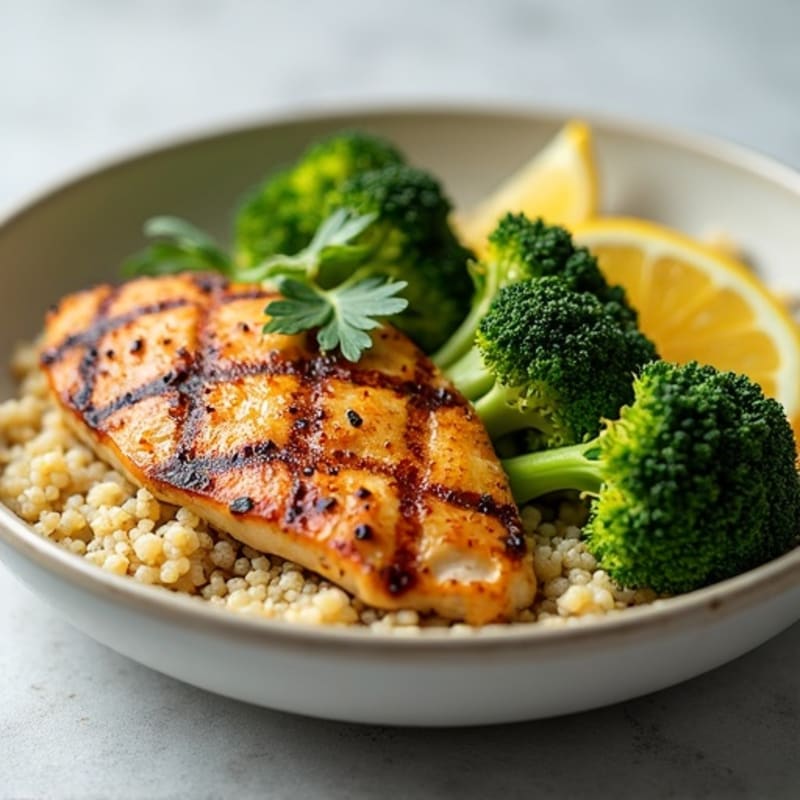 Grilled Chicken Breast with Roasted Broccoli and Quinoa