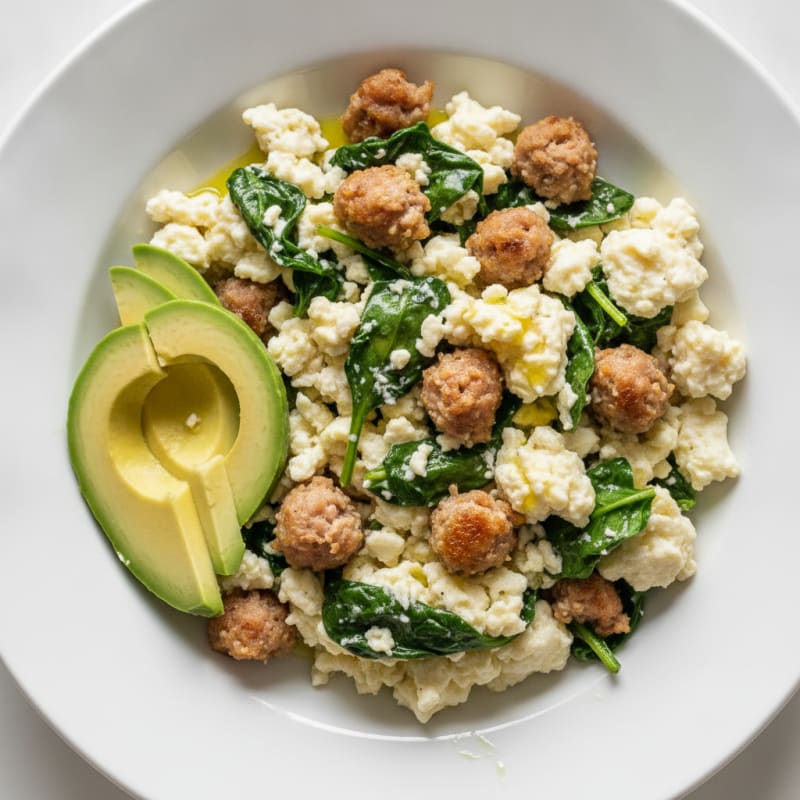 Egg White Spinach Scramble with Turkey Sausage