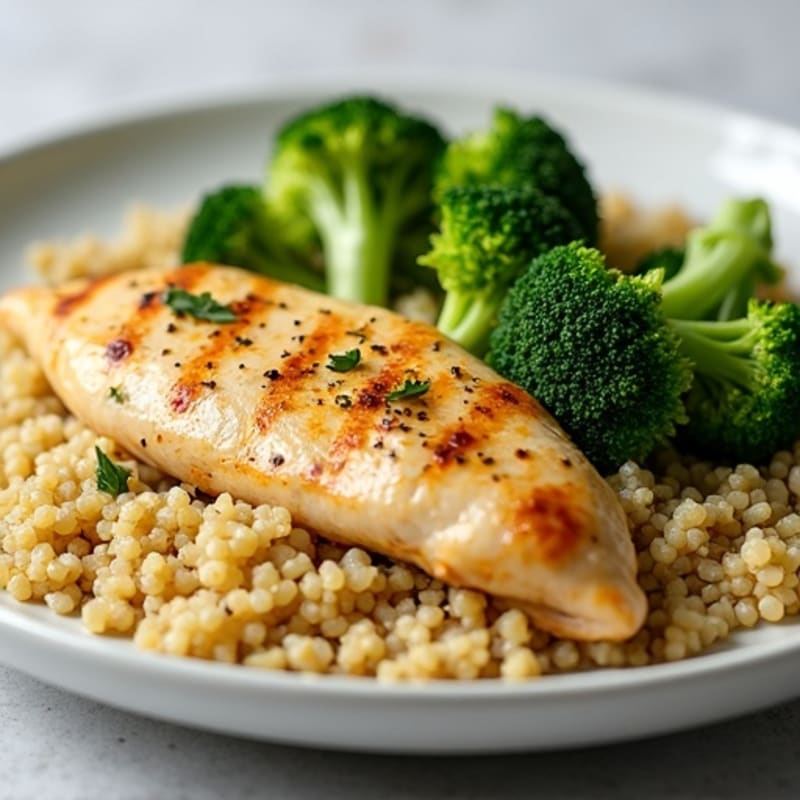 Seared Lemon Garlic Chicken Breast with Steamed Broccoli and Quinoa