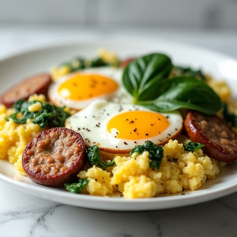 Egg White Scramble with Turkey Sausage and Spinach