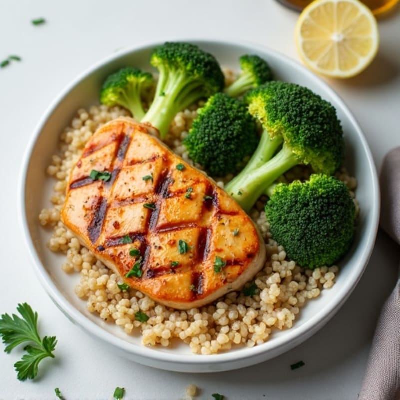 Grilled Chicken Breast with Quinoa and Roasted Broccoli
