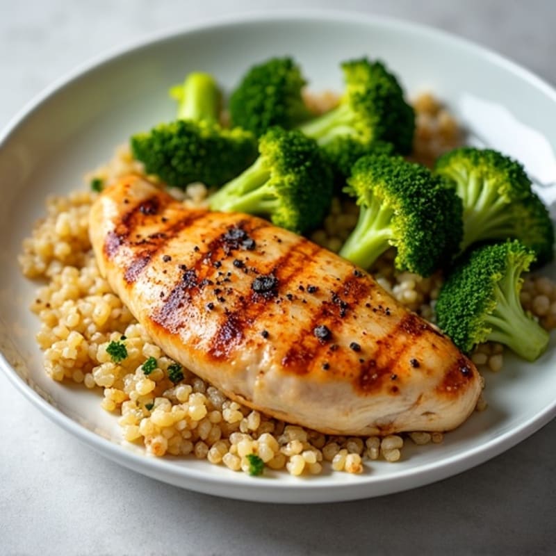 Grilled Chicken Breast with Quinoa and Roasted Broccoli