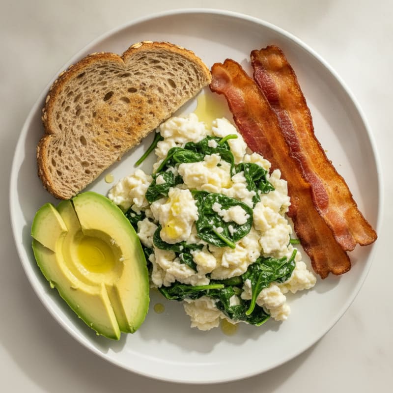 Egg White Scramble with Spinach and Turkey Bacon