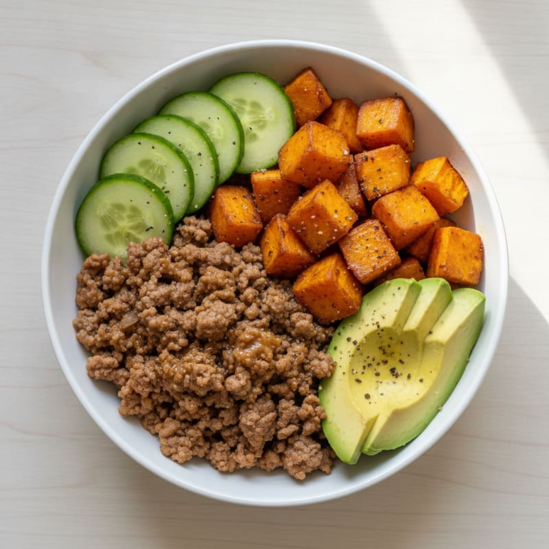 Ground Beef Bowl with Sweet Potato and Avocado