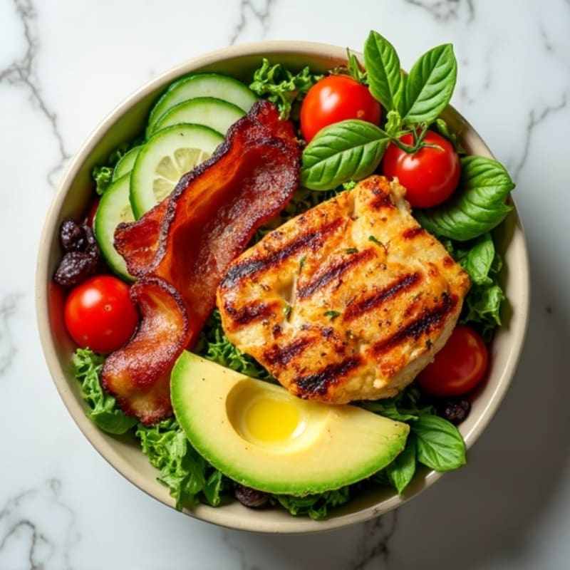 Grilled Chicken BLT Bowl with Crispy Bacon and Fresh Greens