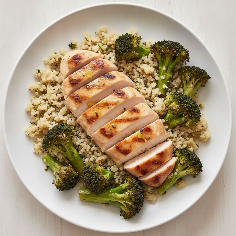 Grilled Chicken Breast with Quinoa and Roasted Broccoli