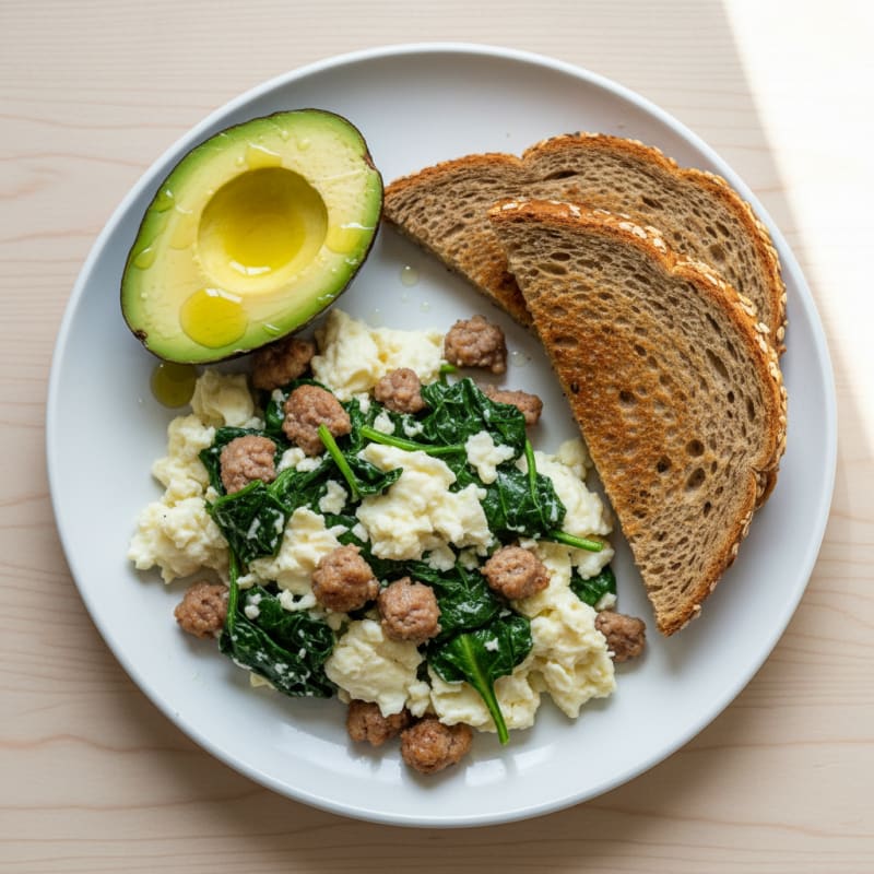 Egg White Scramble with Turkey Sausage and Spinach