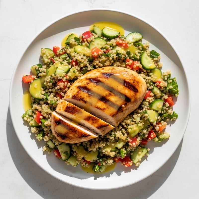Grilled Chicken Breast with Crunchy Quinoa Salad and Lemon Vinaigrette