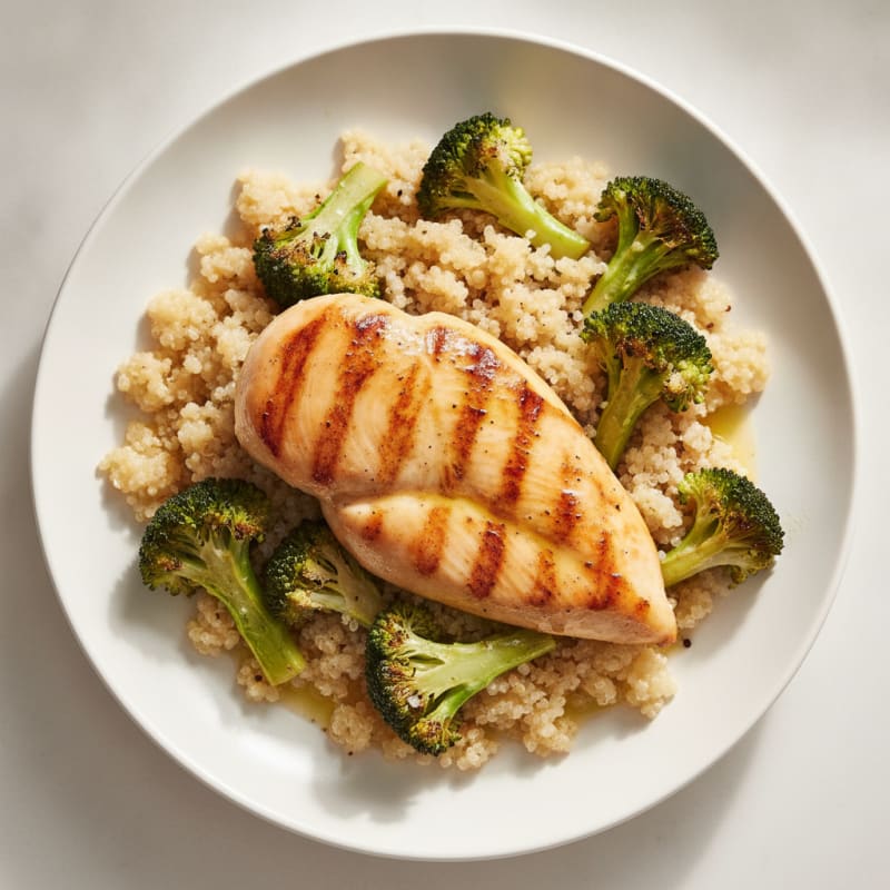 Grilled Chicken Breast with Quinoa and Roasted Broccoli