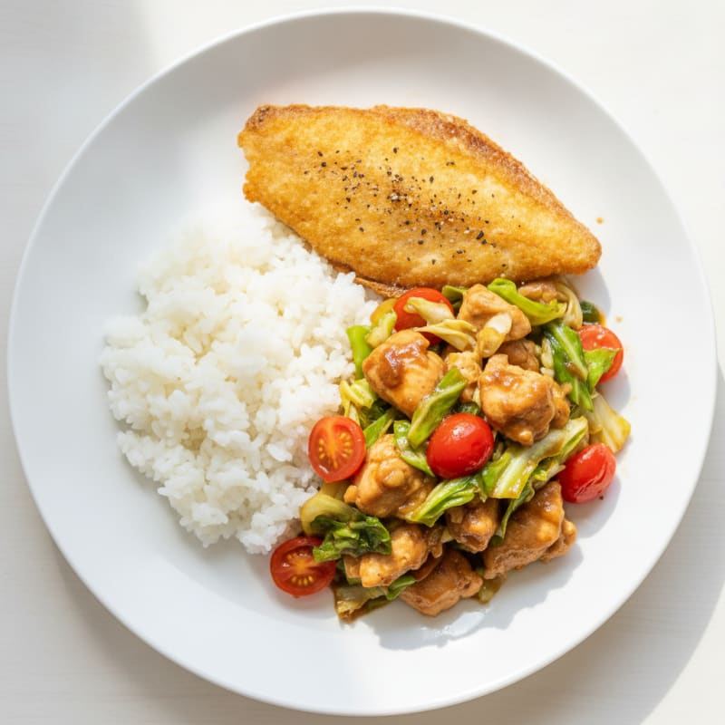 Oyster Chicken Cabbage Stir-Fry with Flounder