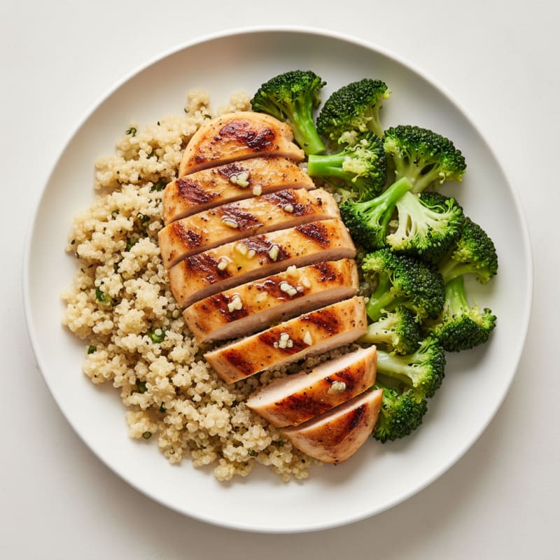 Grilled Chicken Breast with Quinoa and Steamed Broccoli