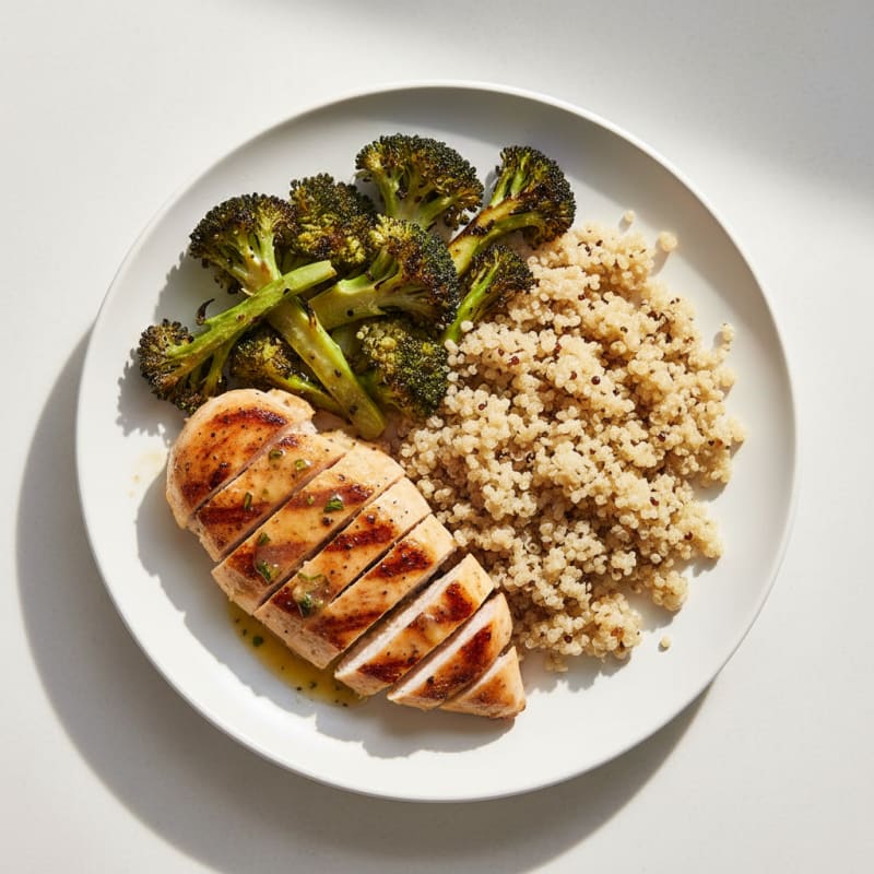 Grilled Chicken Breast with Quinoa and Roasted Broccoli